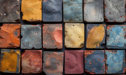 Wall Mural - Abstract background texture made of colored stone tiles.