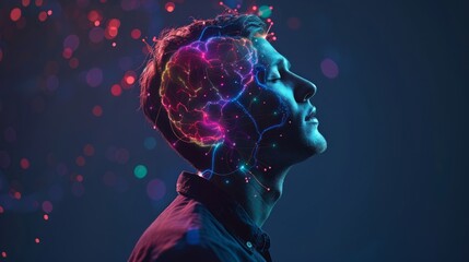 Poster - Brain and thinking in a human head. Brain Nervous System concept. Deep learning, Artificial Intelligence and Machine learning, AI Technology, Thinking concept.