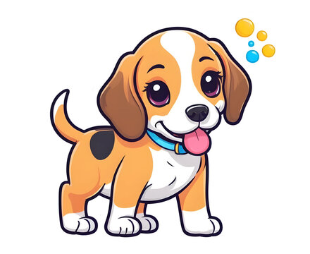 So cute Beagle dog, kawaii style, Sticker, Happy, Neon, Folk Art, Contour, Vector, White Background PNG ,ai generated