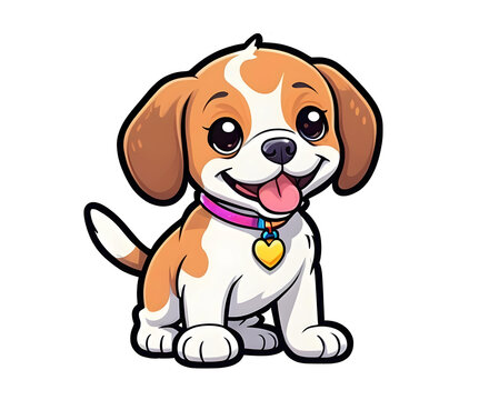 So cute Beagle dog, kawaii style, Sticker, Happy, Neon, Folk Art, Contour, Vector, White Background PNG ,ai generated
