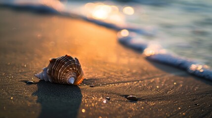 Seashells on the beach, island tourism concept, beach shell screen saver, advertising screen, public service advertisement