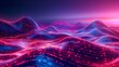 A vivid image of undulating neon digital waves in purple and blue hues, evoking thoughts of digital landscapes or advanced technology at dusk.