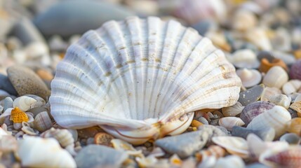 Seashells on the beach, island tourism concept, beach shell screen saver, advertising screen, public service advertisement