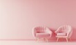 3D rendering of a minimalist interior design with a pastel pink sofa and armchair on an empty background