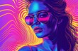 © Марина Веретенникова - A beautiful girl with big glasses and long hair in neon light.