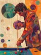 © soysuwan123 - Vibrant pop art style illustration of a person focusing on a game of billiards, with a dynamic, colorful backdrop.