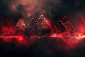 Abstract black red gaming background with modern luxury grid pattern retro vapor synthwave smoke fog, neon red light ray and triangle stripes line.