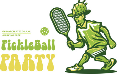 Wall Mural - Pickleball party championship with man player on white