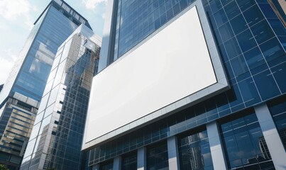 Wall Mural - Blank screen banner mockup displayed on the modern building facade. Close Up view.