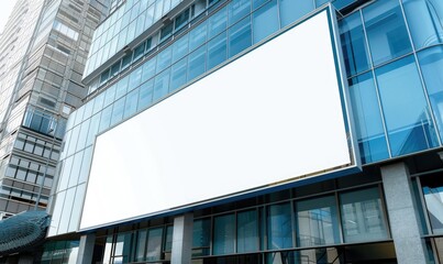 Wall Mural - Blank screen banner mockup displayed on the modern building facade. Close Up view.