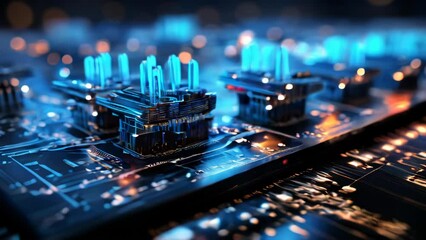 Poster - Futuristic computer microchips and microchips with processors and transistors for artificial intelligence