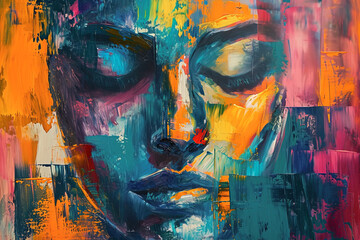 Wall Mural - Colorful abstract art oil painting of female face. Interior Design concept