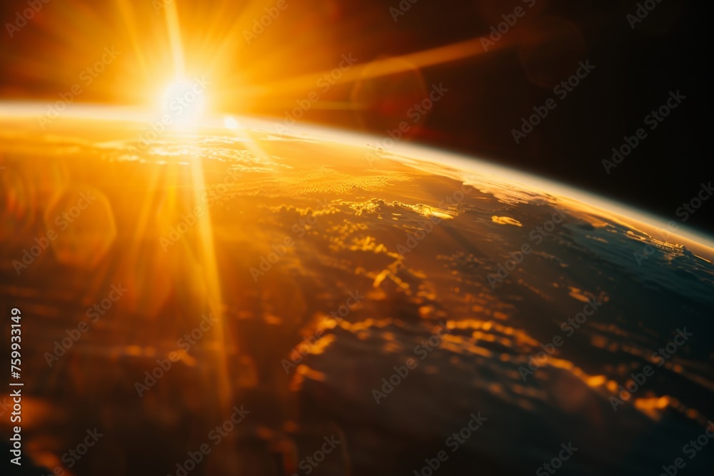 Inspiring view of sunrise as seen from Earth's orbit in space. This ...