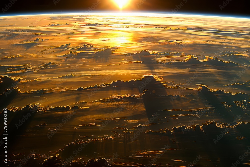 Inspiring view of sunrise as seen from Earth's orbit in space. This ...