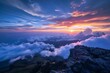 Sweeping view of the cloud-filled sky at sunrise Vibrant and expansive