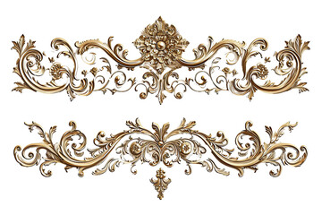 Wall Mural - Set of Golden luxury border frame design on transparent background or Decorative vintage floral ornament frames