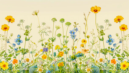 Wall Mural - Floral Summer Meadow: Vintage Watercolor Illustration of Nature
