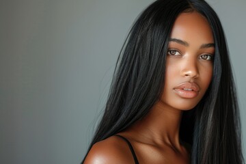 stunning African American woman with long straight hair generative ai