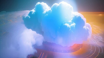 Poster - Cloud computing concept with digital cloud of remote connections of internet user data. Data storage in modern web