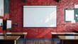 © KHF - Blank white frame in classroom full of desks.