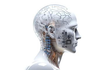 Aufkleber - Global concept network: 3D rendered illustrations of robots, people, and heads of technology symbols and business ideas. Isolated on a transparent background.