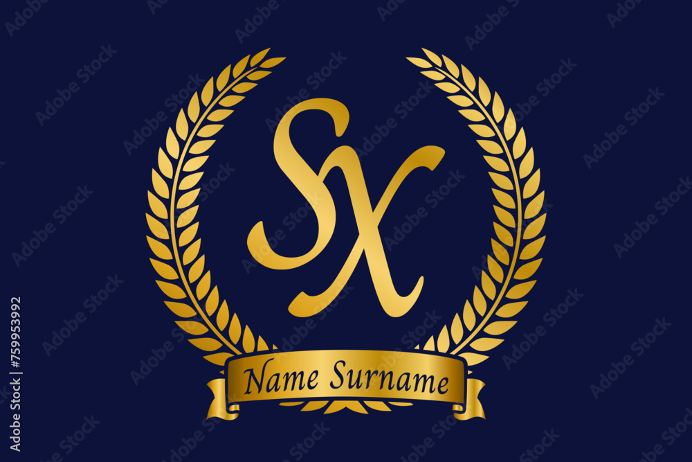 Initial letter S and X, SX monogram logo design with laurel wreath ...