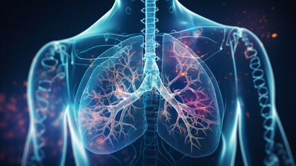 Wall Mural - Illustration of a transparent body with focus on lungs