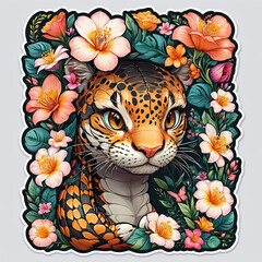 Close-Up Cobra with Floral Sticker on Dark Background Gen AI