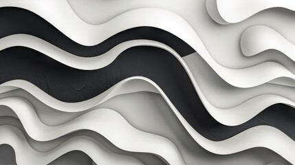 Canvas Print - Monochrome abstract background featuring dynamic wavy lines in black and white.