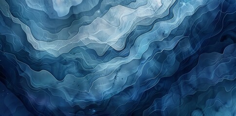 Wall Mural - An abstract painting featuring dynamic blue and white waves in a fluid motion.