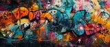 Fototapeta Boho - Street art graffiti mural, full frame generate ai