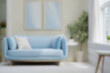 Blurred view of modern living room with sofa and soft bench. room interior with couch, armchair and coffee table or shelving units. stylish living room. comfortable workplace near big window.	
