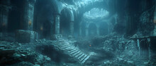 8k_Oceanic Depths: A Textured Underwater World Map With Scenes Of The Sea, Cave, And Shipwreck Amidst Vibrant Blue Hues, Illuminated By Soft Light, Showcasing The Beauty Of Nature's Underwater Realm