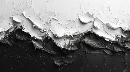 Wall Mural - A painting of a wave with a black and white background