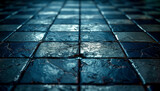 Fototapeta  - High-definition, ultra-realistic photograph of a dark metallic floor with a raised checker pattern