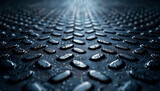 Fototapeta  - High-definition, ultra-realistic photograph of a dark metallic floor with a raised checker pattern