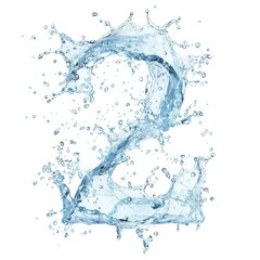 Wall Mural - Blue water splash alphabet isolated on white background. Stylized font, capital number 2. Text made of water splashes, number 2.