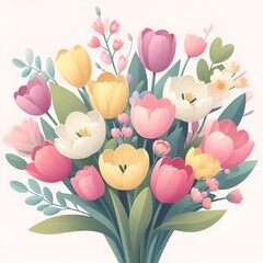Wall Mural - Tulips in watercolor style, isolated transparent background, design element for greeting cards.