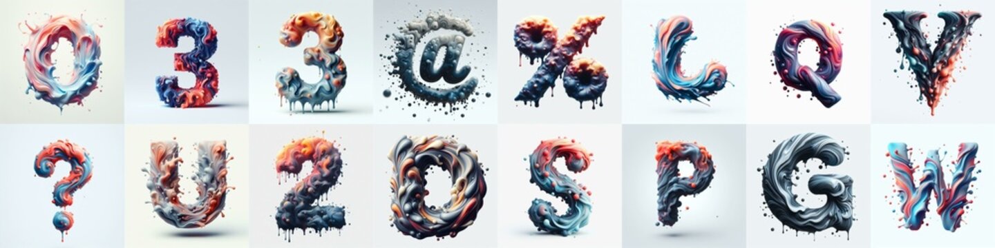 Liquid 3D Lettering Typeface. AI generated illustration