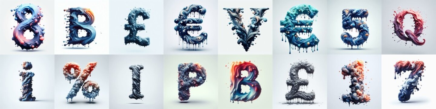 Liquid 3D Lettering Typeface. AI generated illustration