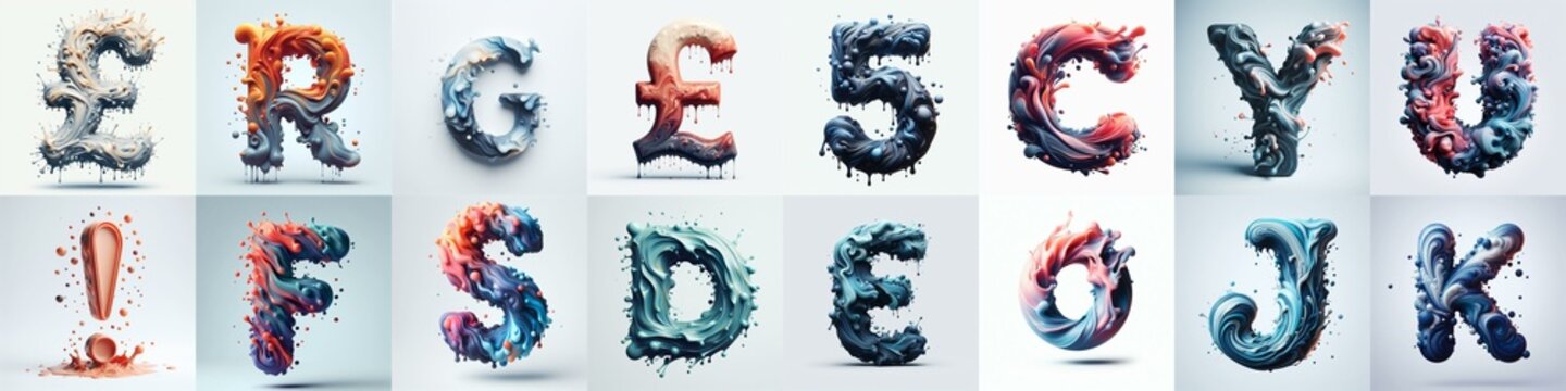 Liquid 3D Lettering Typeface. AI generated illustration
