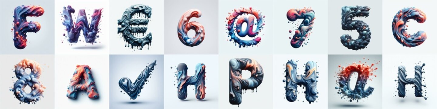 Liquid 3D Lettering Typeface. AI generated illustration