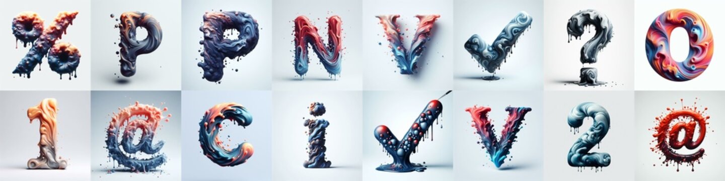 Liquid 3D Lettering Typeface. AI generated illustration