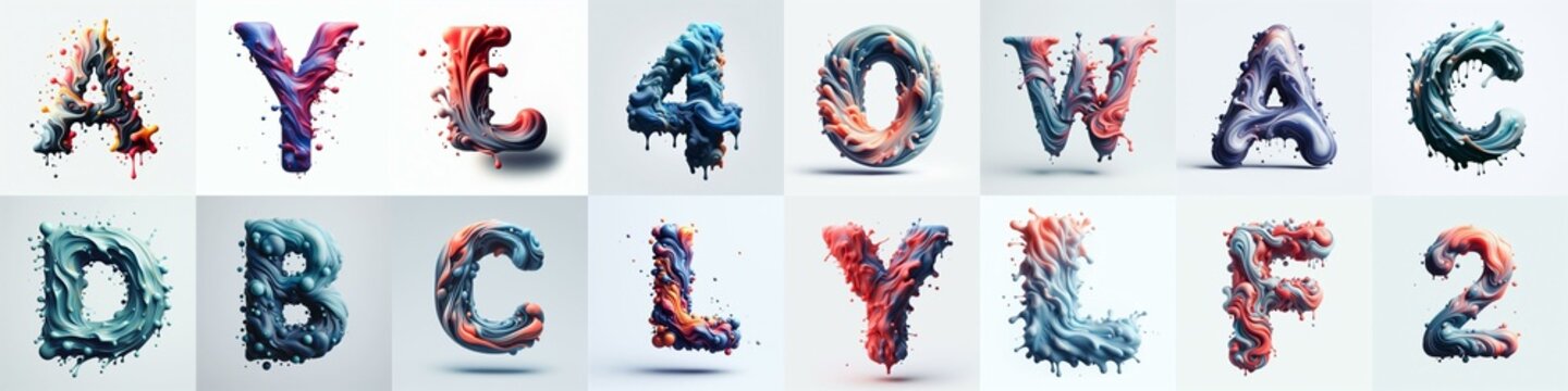 Liquid 3D Lettering Typeface. AI generated illustration