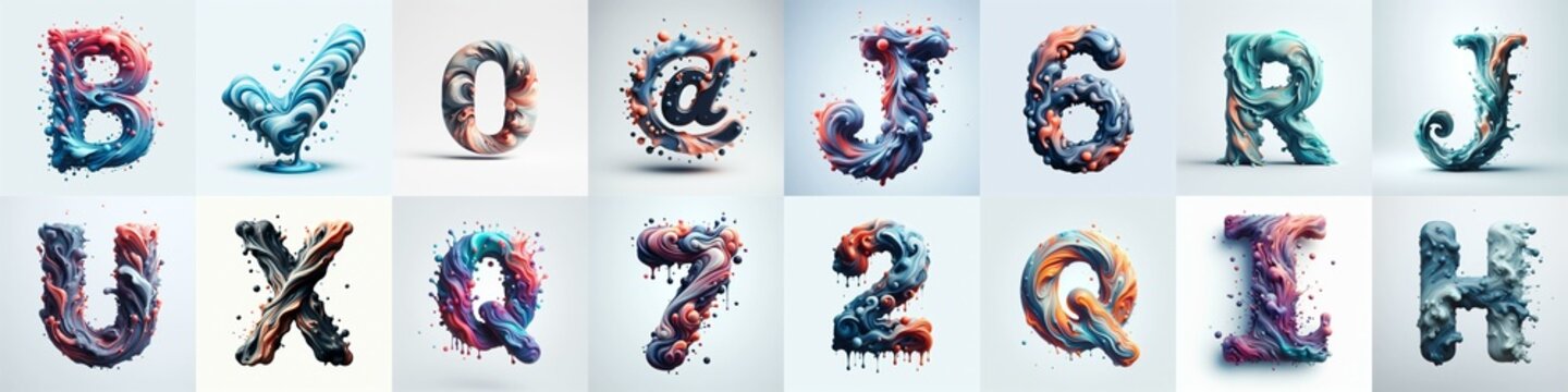 Liquid 3D Lettering Typeface. AI generated illustration