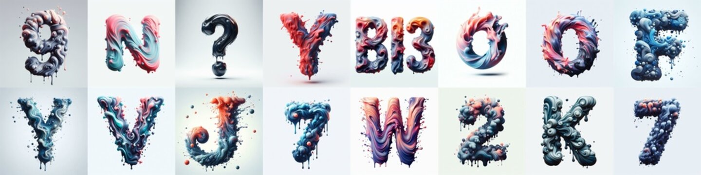 Liquid 3D Lettering Typeface. AI generated illustration