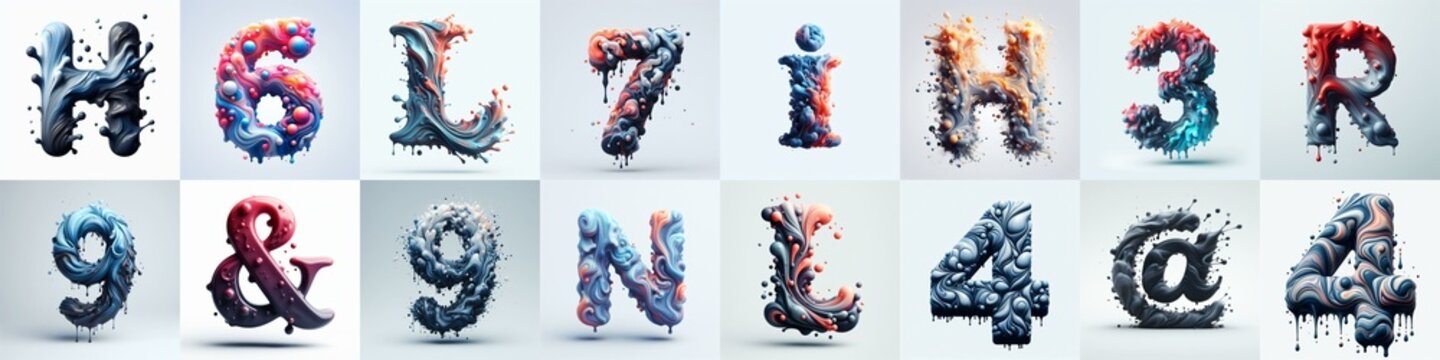 Liquid 3D Lettering Typeface. AI generated illustration