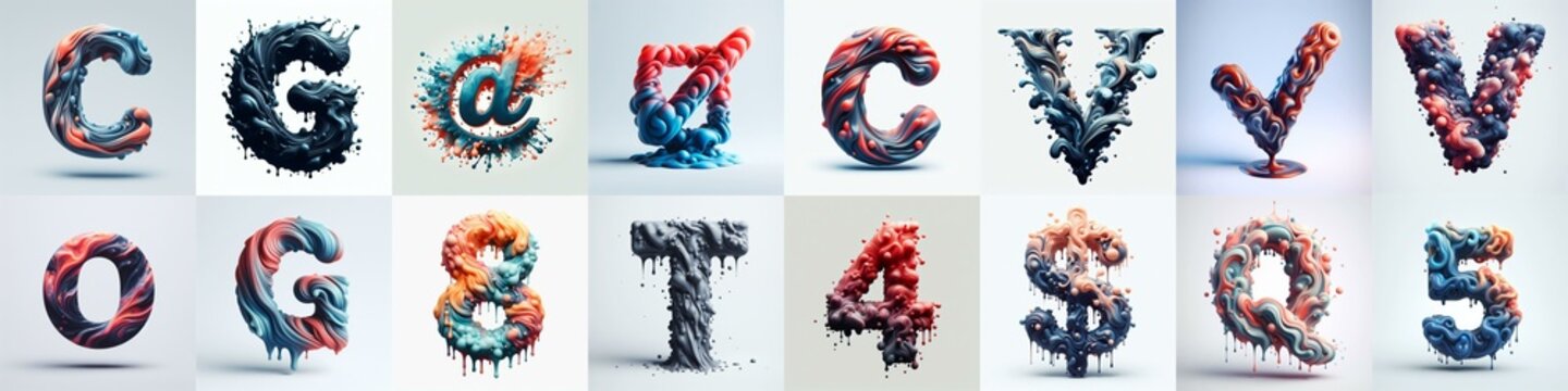 Liquid 3D Lettering Typeface. AI generated illustration