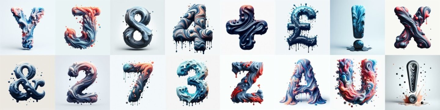 Liquid 3D Lettering Typeface. AI generated illustration