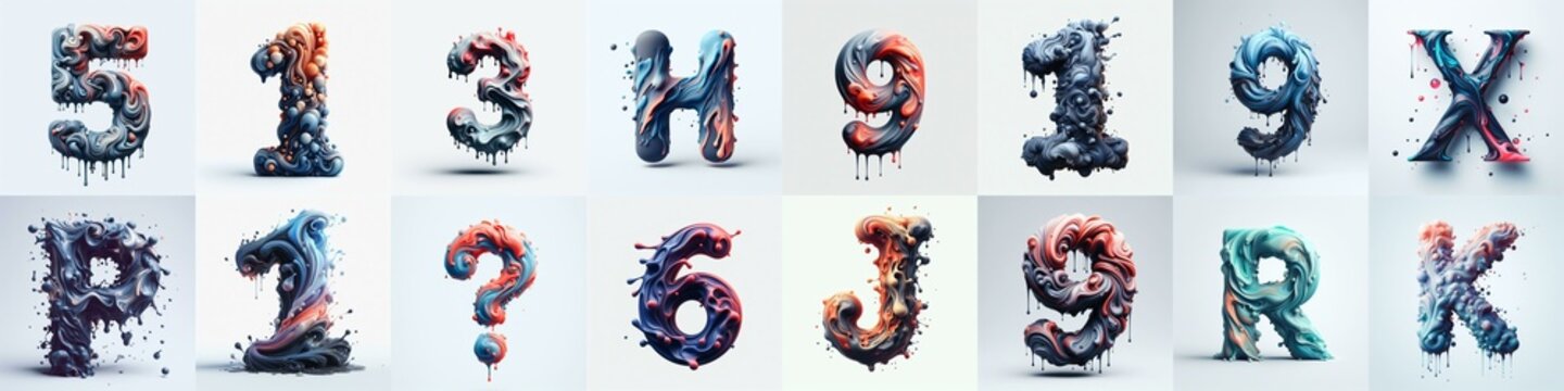 Liquid 3D Lettering Typeface. AI generated illustration